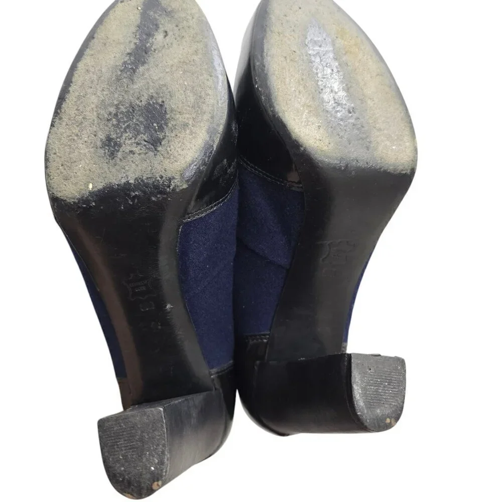Tory Burch Ankle Wingtip Bootie Heels Navy Blue and Black